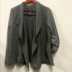 New Flax Waterfall Slate Gray Linen Blazer Open Front Layering Jacket women’s M
